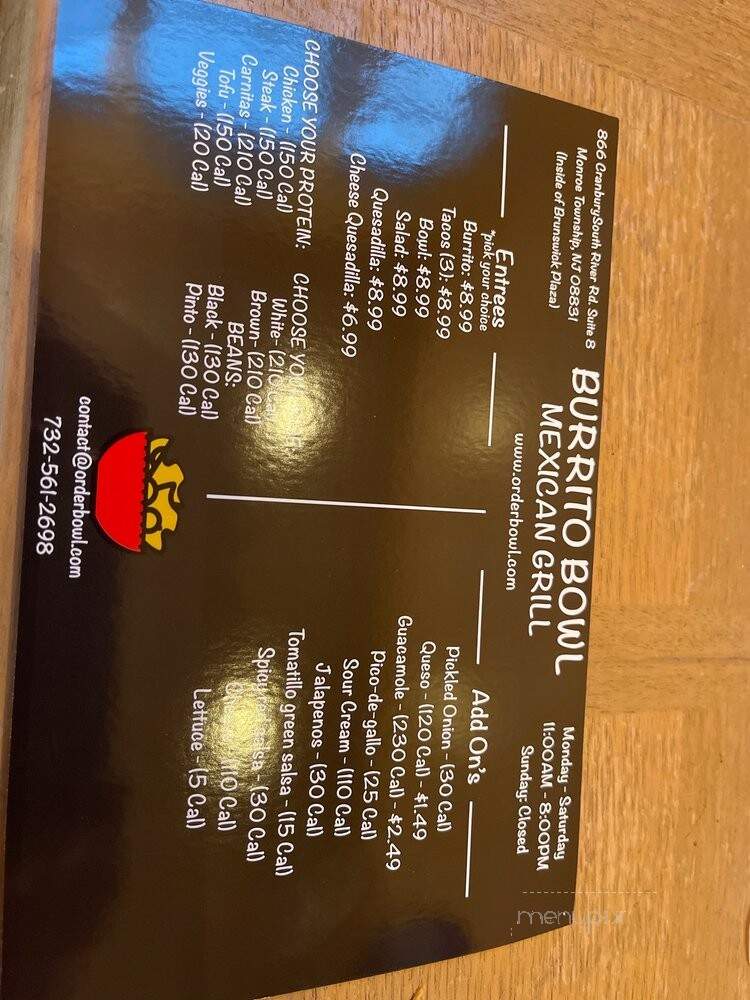 Burrito Bowl Mexican Grill - South Brunswick, NJ menu_pic