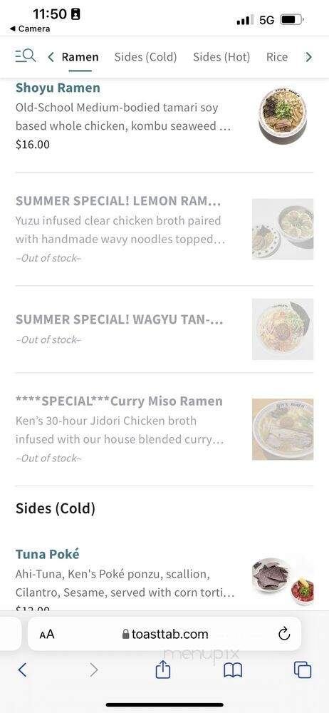 Ken's Ramen - Los Angeles, CA menu_pic