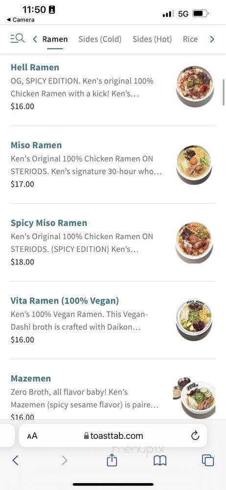 Ken's Ramen - Los Angeles, CA menu_pic