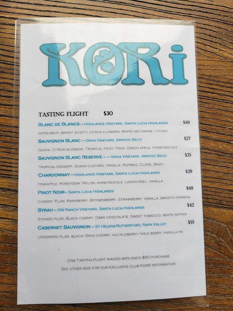 Kori Wines - Carmel-by-the-Sea, CA menu_pic
