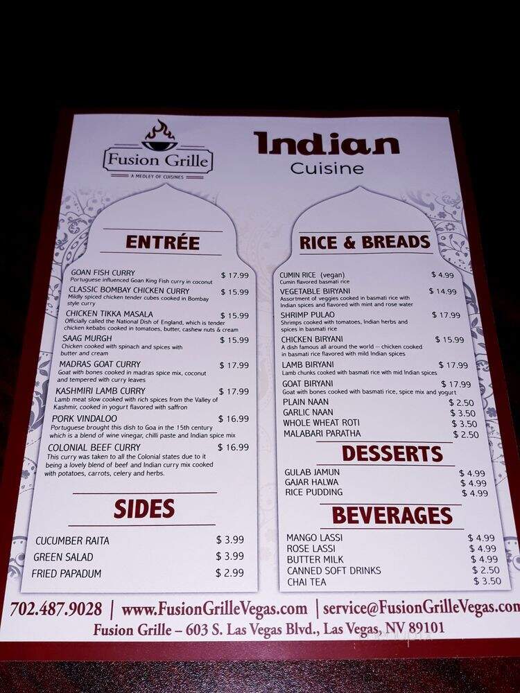 Fusion Grille - Las Vegas, NV menu_pic