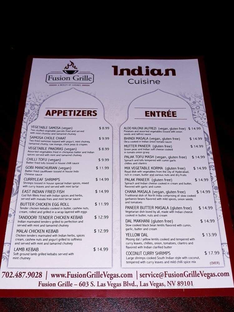 Fusion Grille - Las Vegas, NV menu_pic