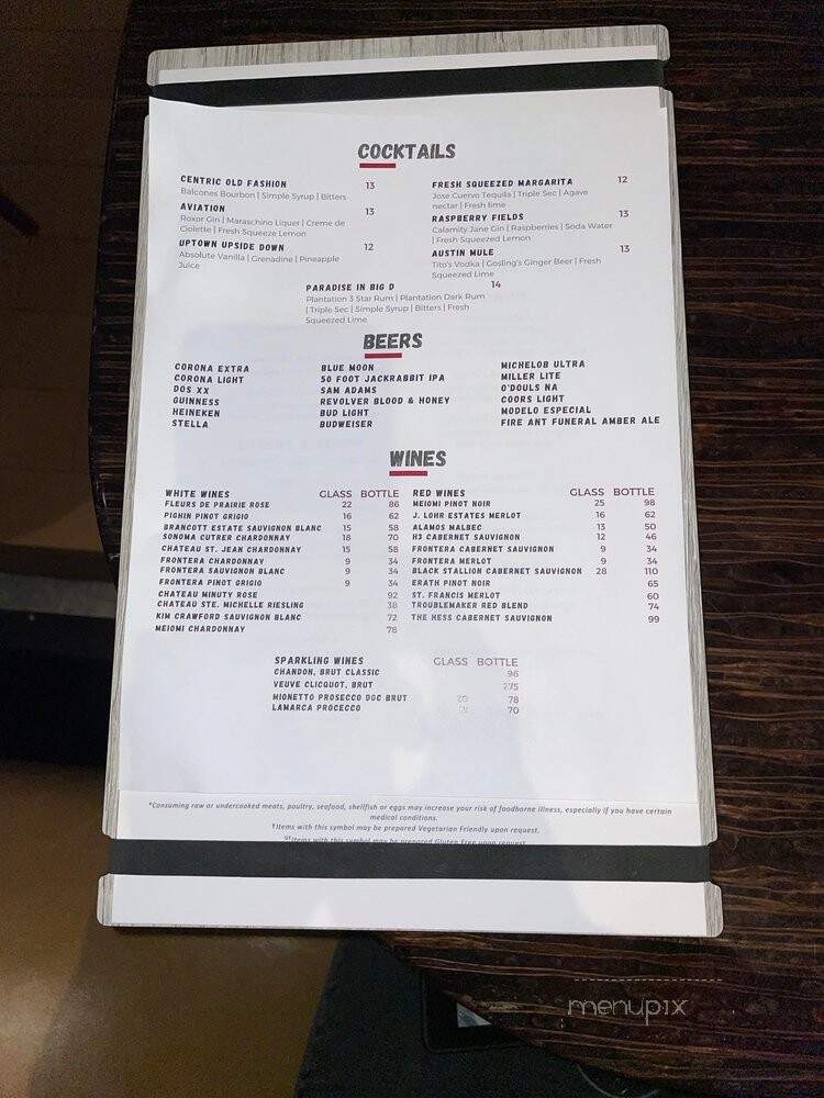 Centric Bar & Grille - Dallas, TX menu_pic