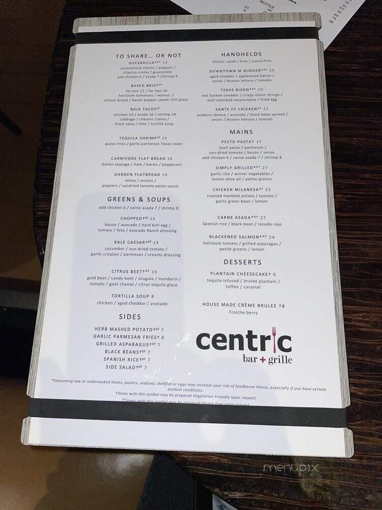 Centric Bar & Grille - Dallas, TX menu_pic