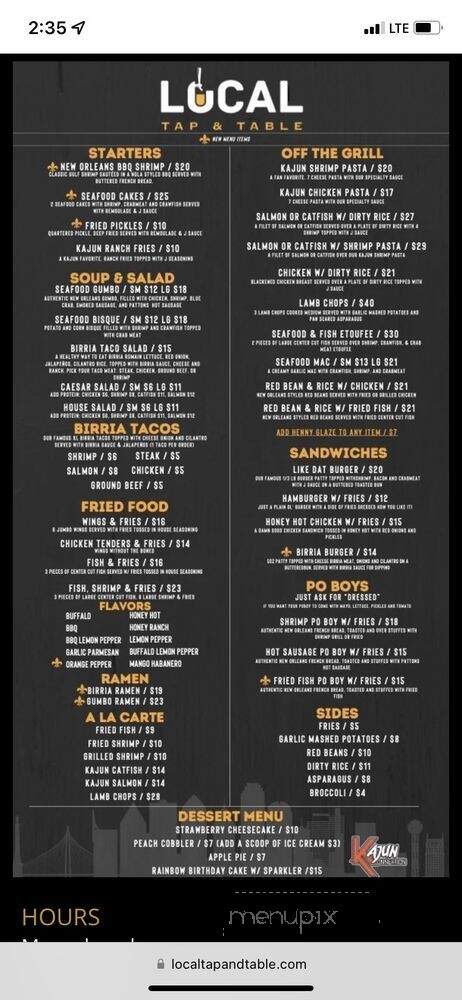 Local Tap & Table - Dallas, TX menu_pic