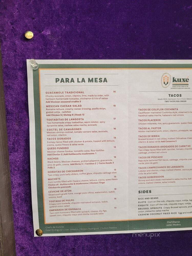 Kuxe - New York, NY menu_pic