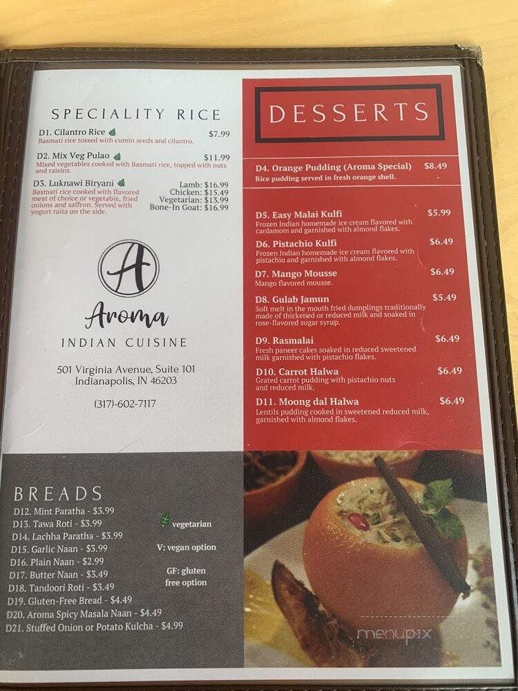 Aroma Indian Cuisine and Bar - Indianapolis, IN menu_pic