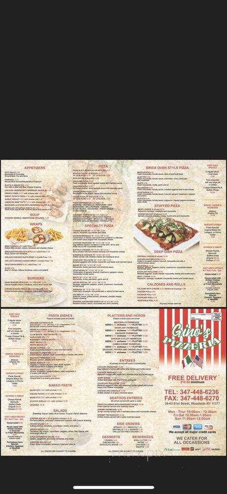 Gino's Pizzeria - Woodside, NY menu_pic