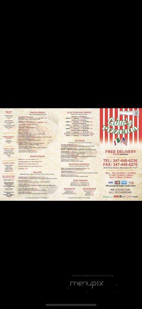 Gino's Pizzeria - Woodside, NY menu_pic
