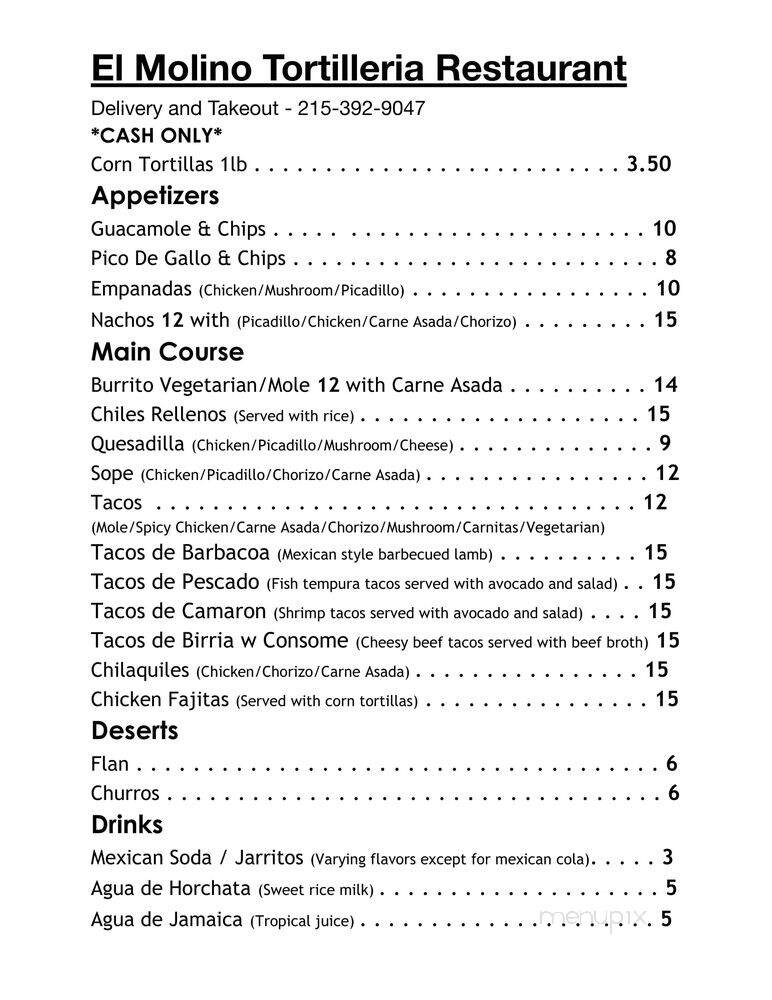 El Molino Tortilleria and Restaurant - Philadelphia, PA menu_pic