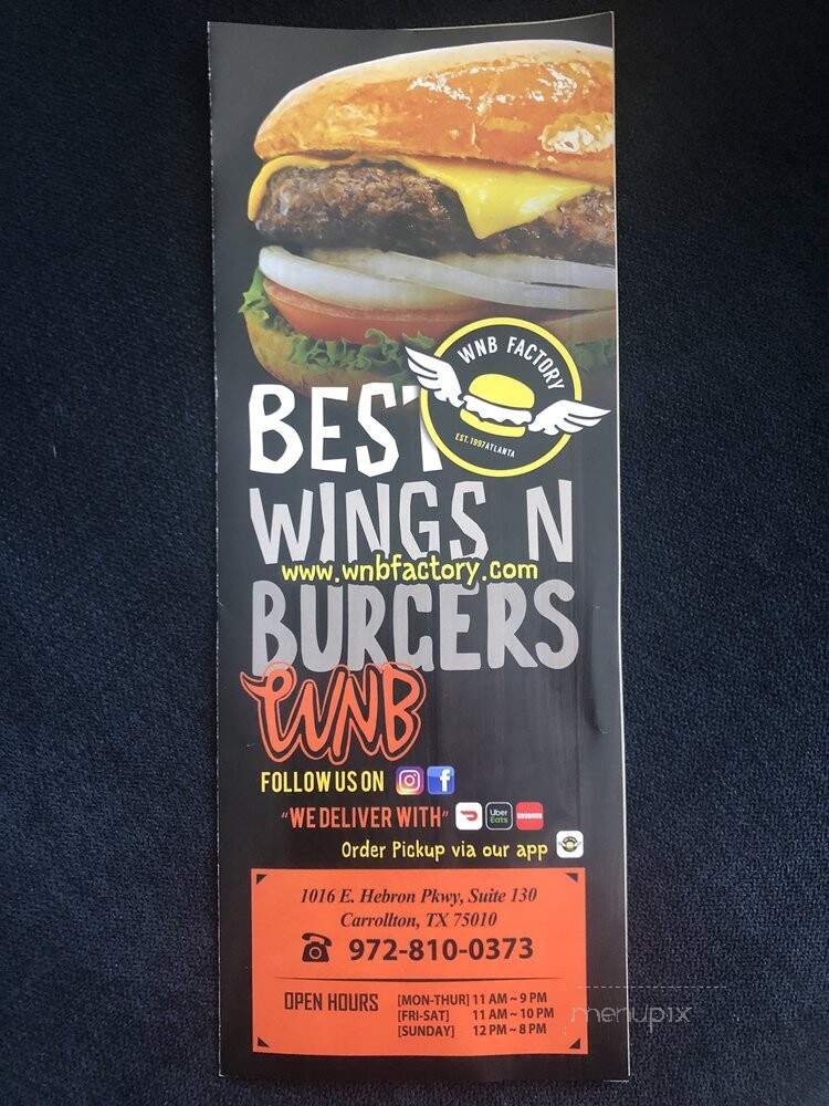 WNB Factory - Carrollton, TX menu_pic