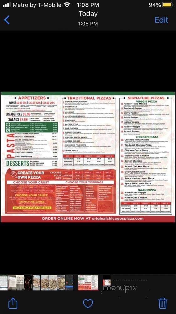 The Original Chicago's Pizza - Greenwood, IN menu_pic