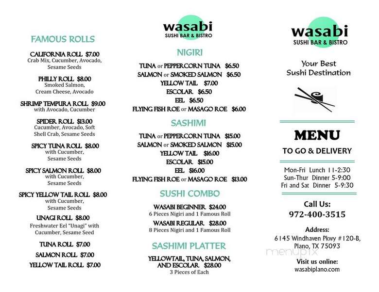 Wasabi Sushi Bar & Bistro - Plano, TX menu_pic