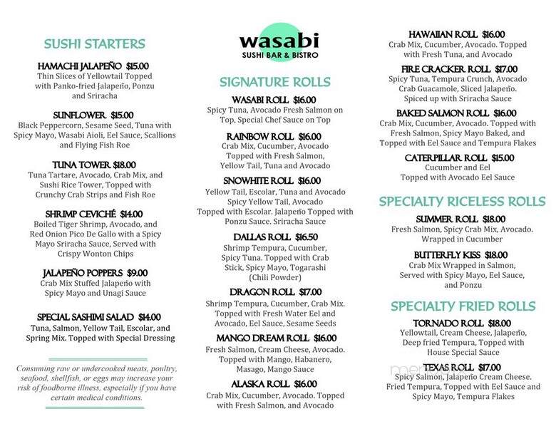 Wasabi Sushi Bar & Bistro - Plano, TX menu_pic