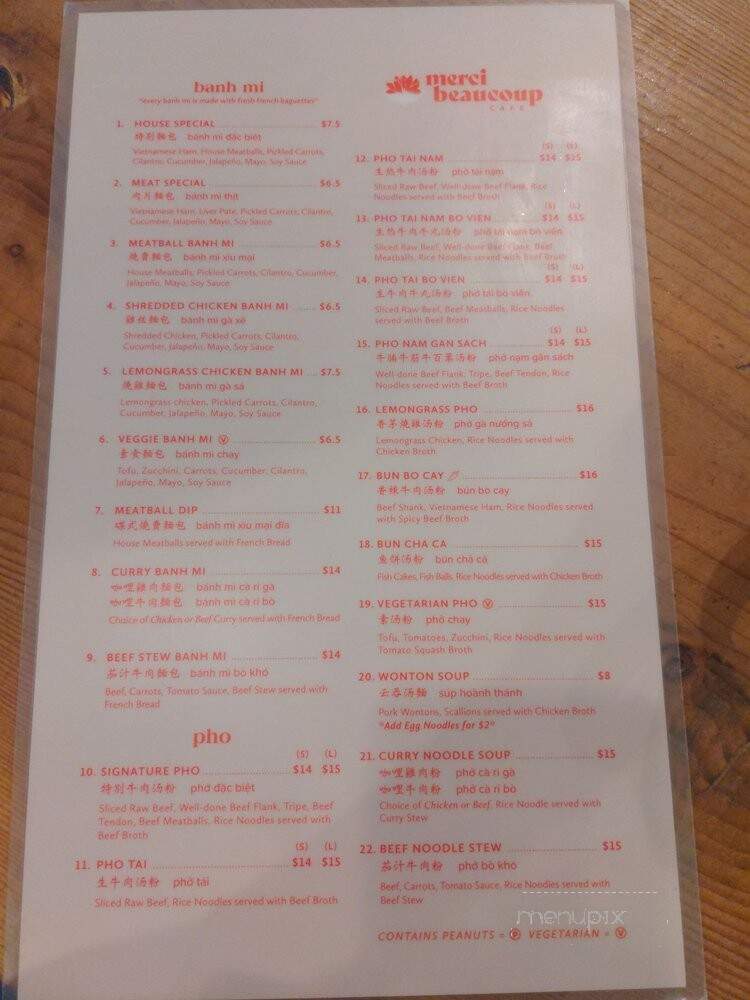Merci Beaucoup Cafe - Vancouver, BC menu_pic