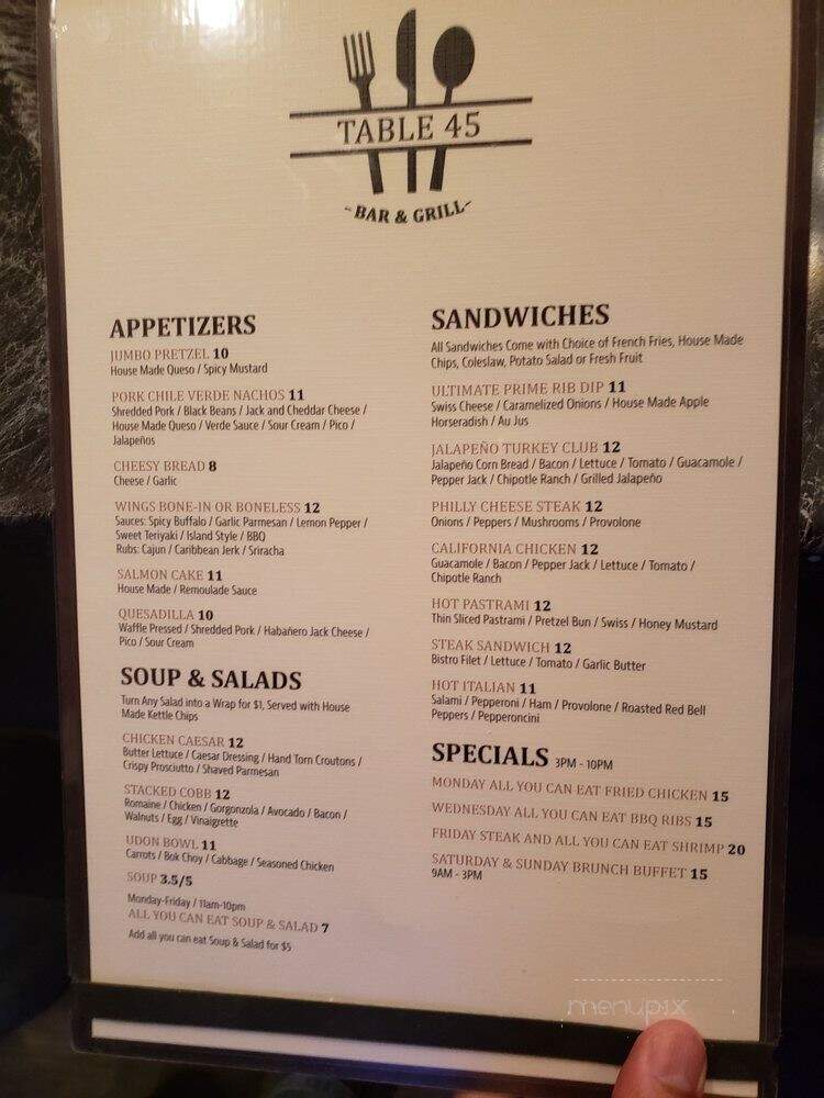 Table 45 Bar & Grill - Colusa, CA menu_pic