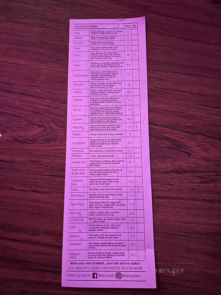 Kahuna Tiki Tu - Valley Village, CA menu_pic