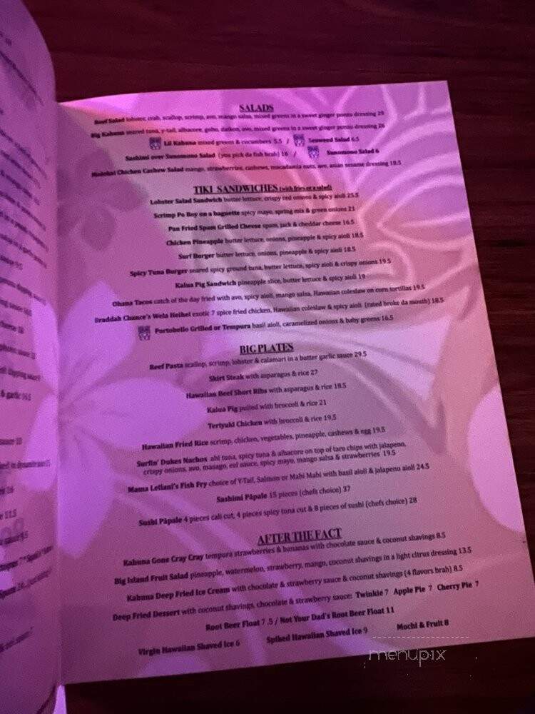 Kahuna Tiki Tu - Valley Village, CA menu_pic