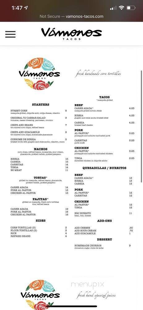 Vamonos Tacos - Culver City, CA menu_pic