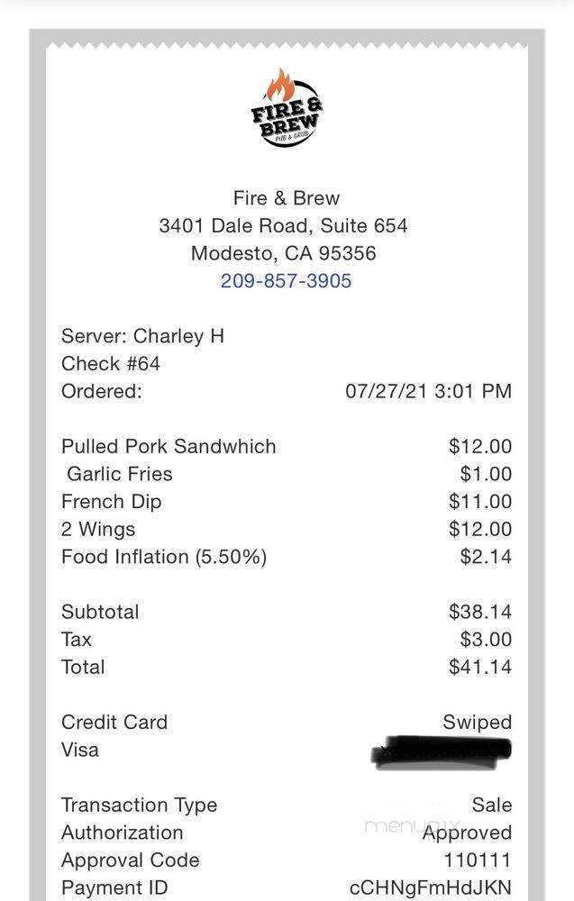 Fire & Brew Pub and Grill - Modesto, CA menu_pic