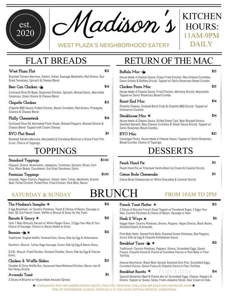 Madison's Neighborhood Eatery - Kansas City, MO menu_pic