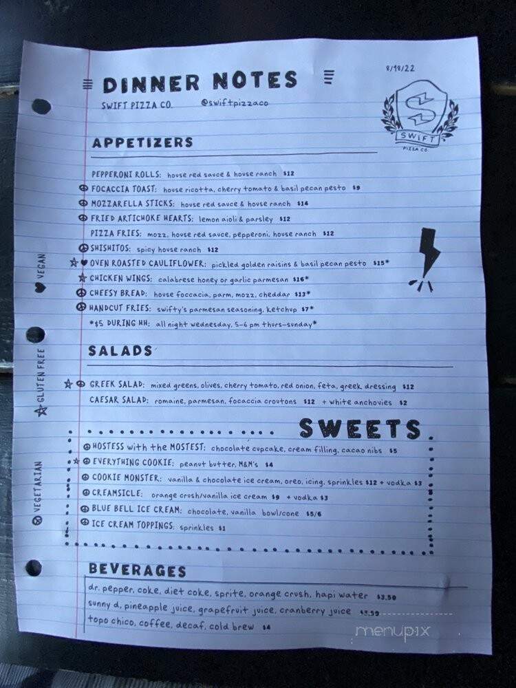 Swift Pizza - Austin, TX menu_pic