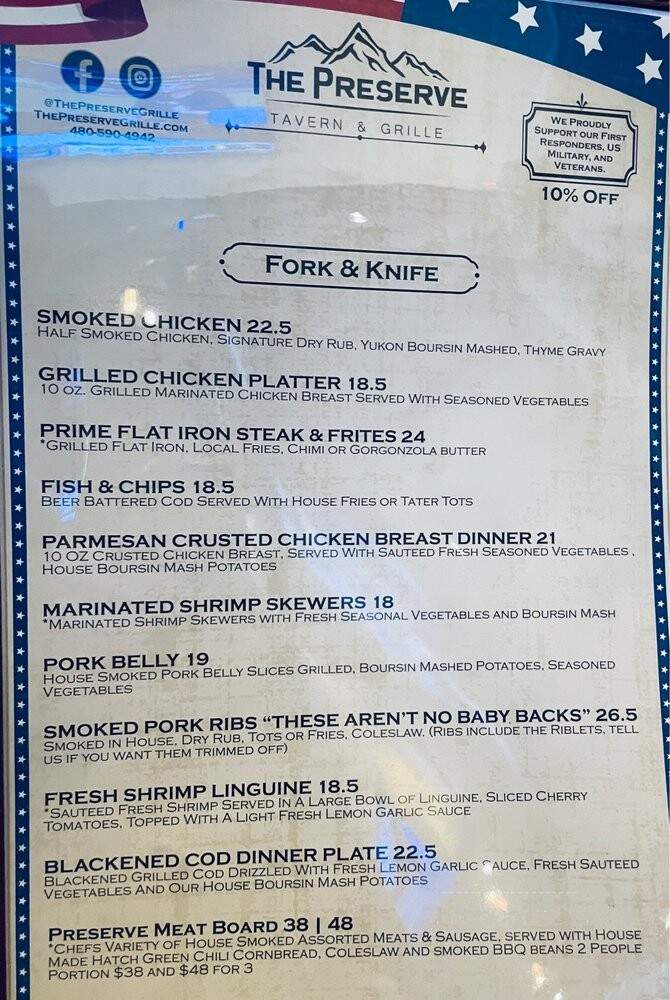 The Preserve Tavern & Grille - Scottsdale, AZ menu_pic