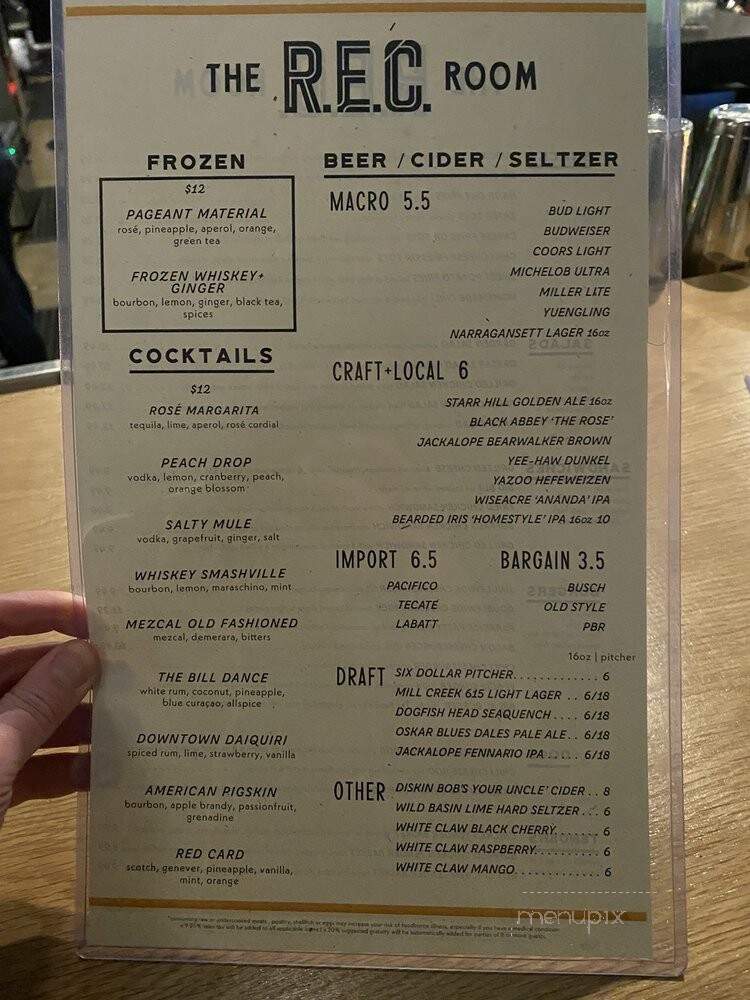 The REC Room - Nashville, TN menu_pic