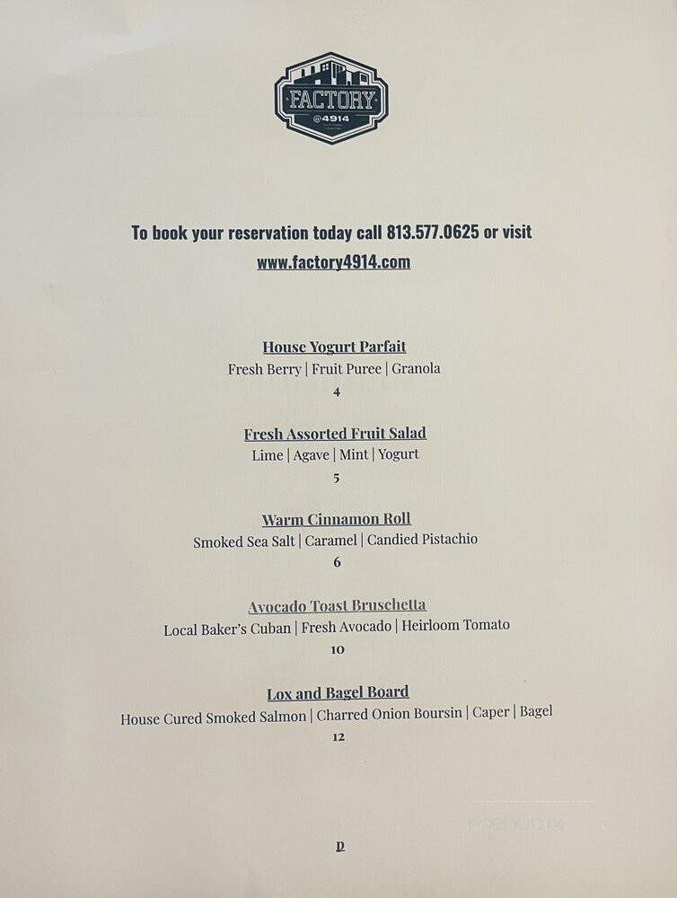 Factory@4914 - Tampa, FL menu_pic