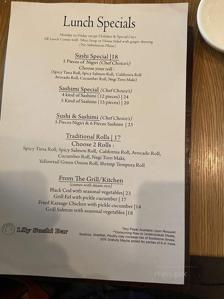 Lily Sushi Bar - Alpharetta, GA menu_pic