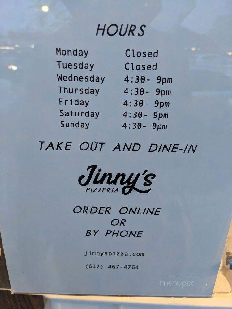 Jinny's Pizzeria - Newton, MA menu_pic
