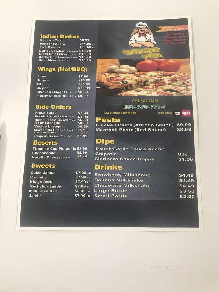 Curry In A Hurry Pizza - Kent, WA menu_pic