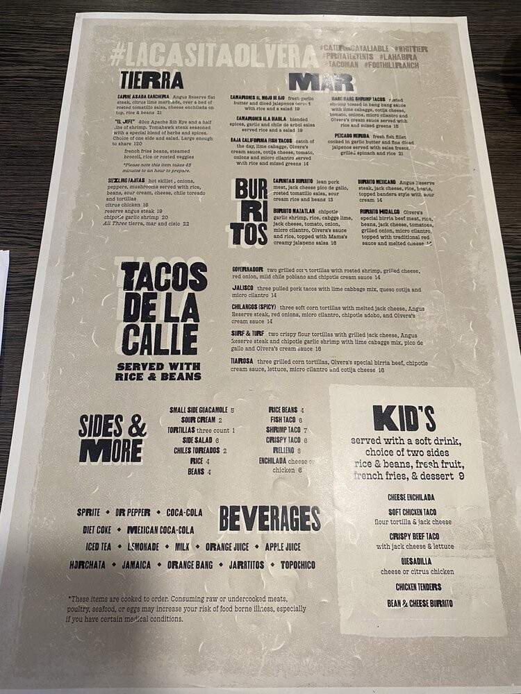 La Casita Olvera - La Habra, CA menu_pic