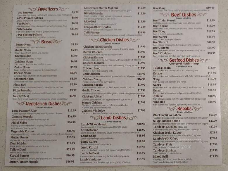 Clay Oven Indian Cuisine - La Jolla, CA menu_pic