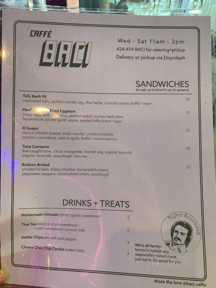 Caffe Baci - Los Angeles, CA menu_pic