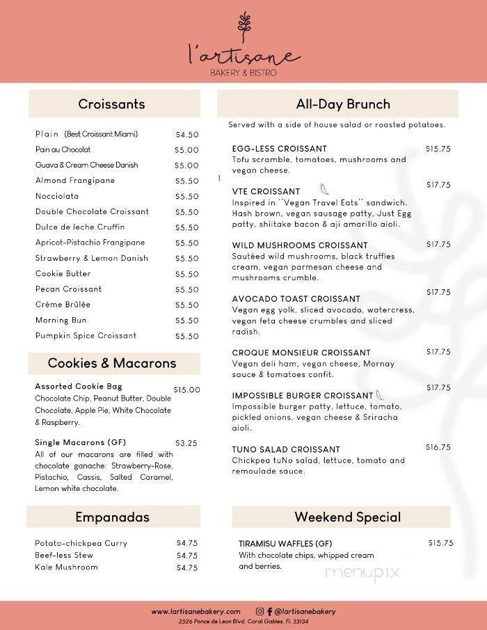 L'Artisane Creative Bakery - Coral Gables, FL menu_pic
