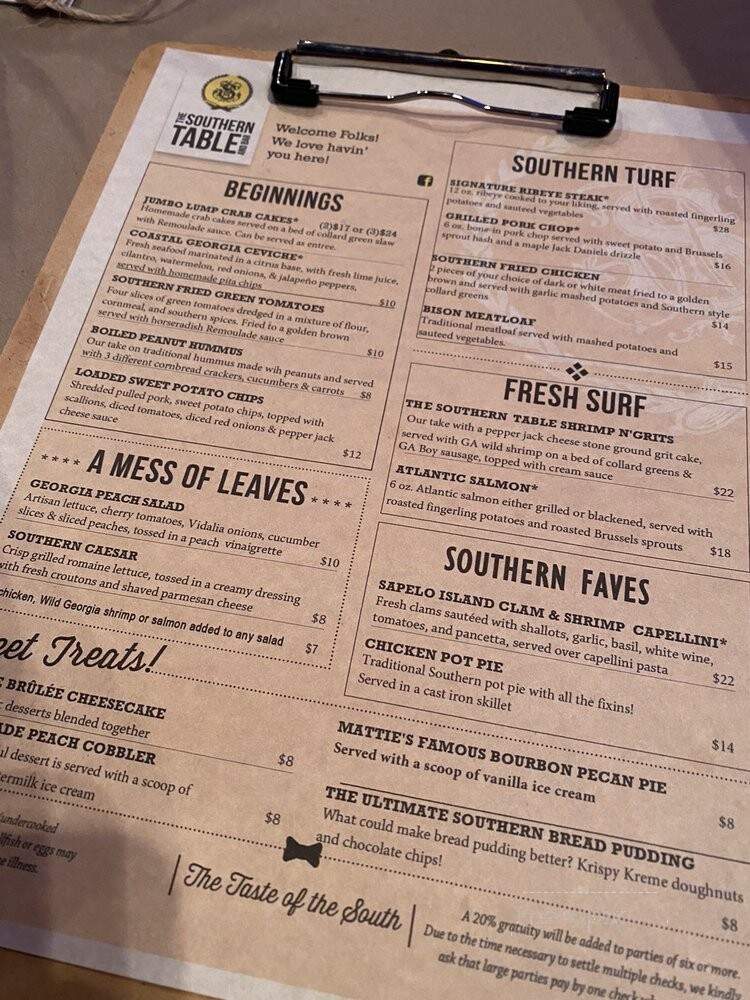 The Southern Table & Bar - Brunswick, GA menu_pic
