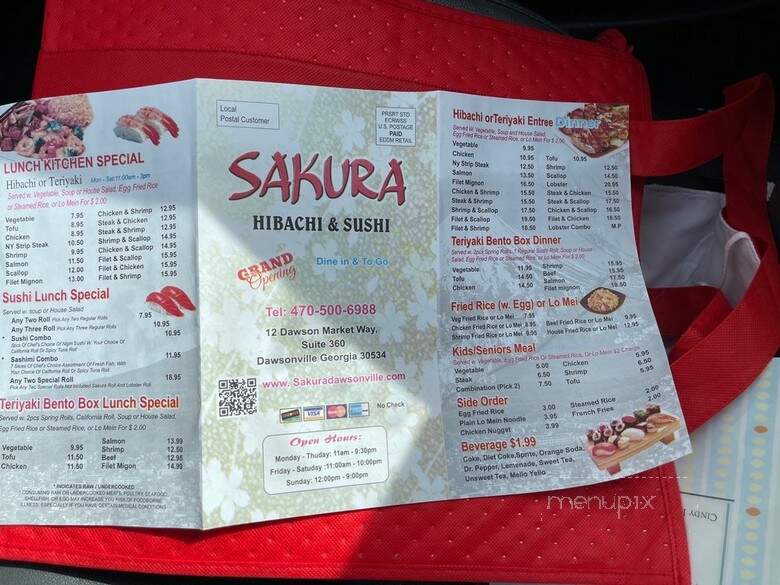 Sakura Hibachi & Sushi - Dawsonville, GA menu_pic