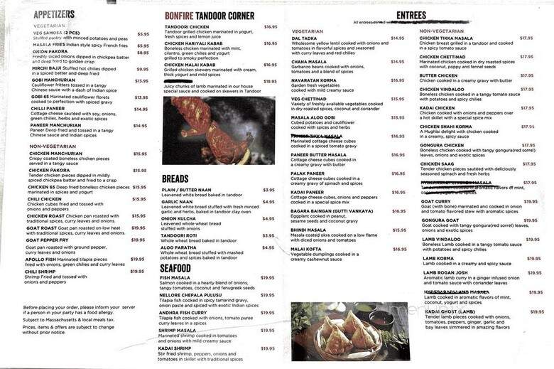 Bonfire Indian Grill - Waltham, MA menu_pic