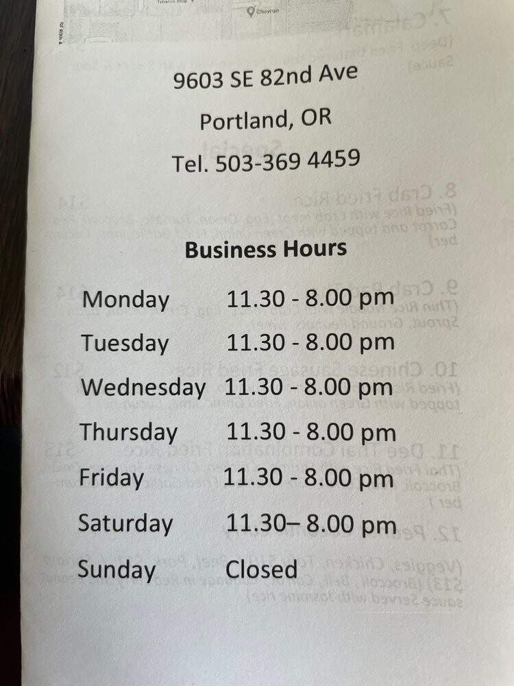 Dee Thai Food - Portland, OR menu_pic
