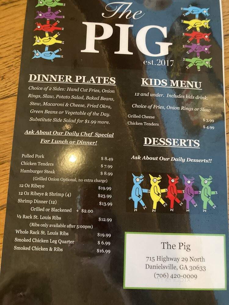 The Pig - Danielsville, GA menu_pic