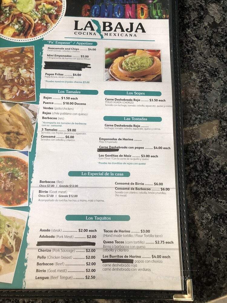 La Baja Cocina Mexicana - Des Moines, IA menu_pic