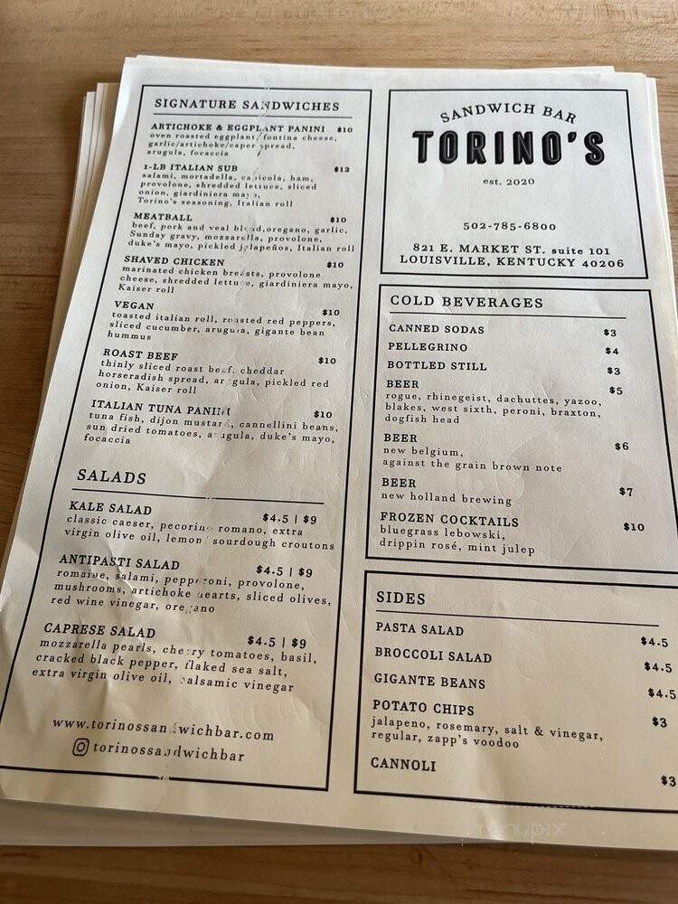 Torino's Sandwich Bar - Louisville, KY menu_pic