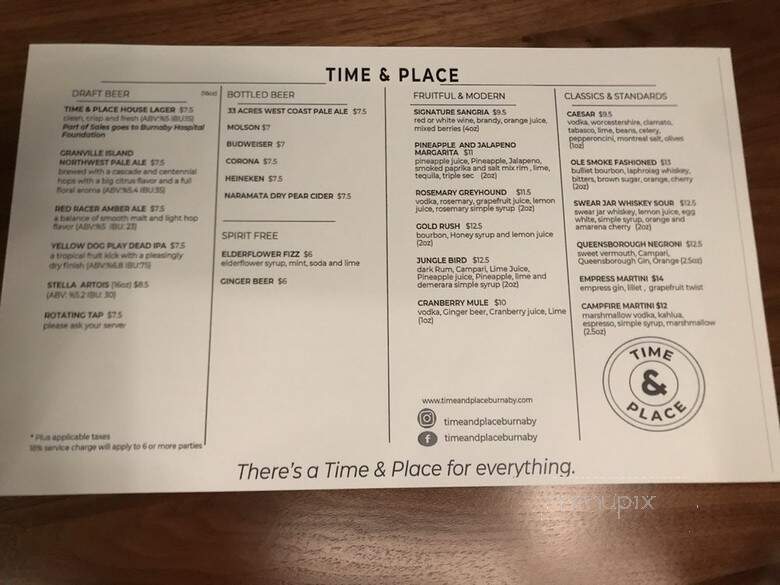 Time & Place - Burnaby, BC menu_pic