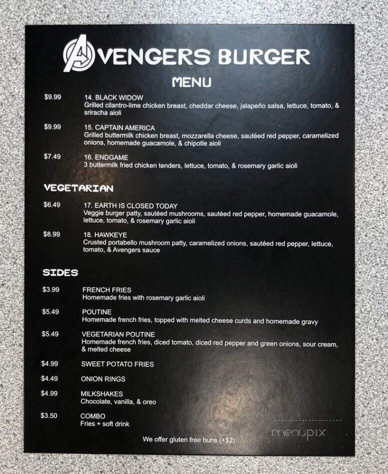 Avengers Burger - Toronto, ON menu_pic