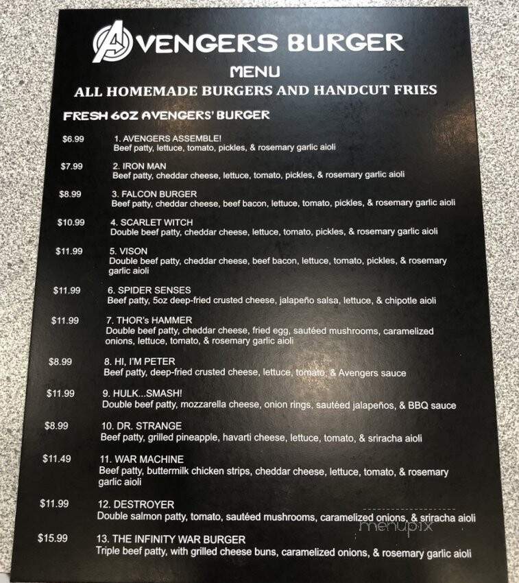 Avengers Burger - Toronto, ON menu_pic
