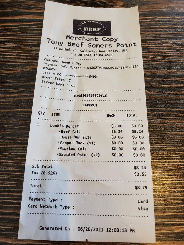 Tony Beef - Somers Point, NJ menu_pic