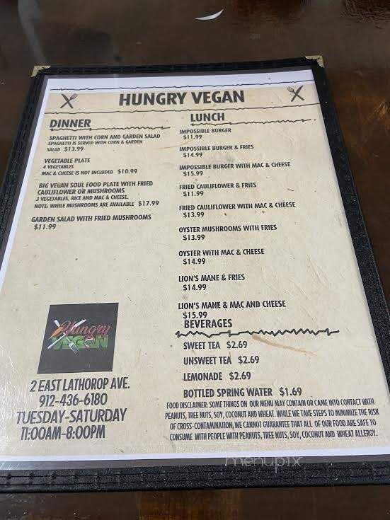 Hungry Vegan - Savannah, GA menu_pic