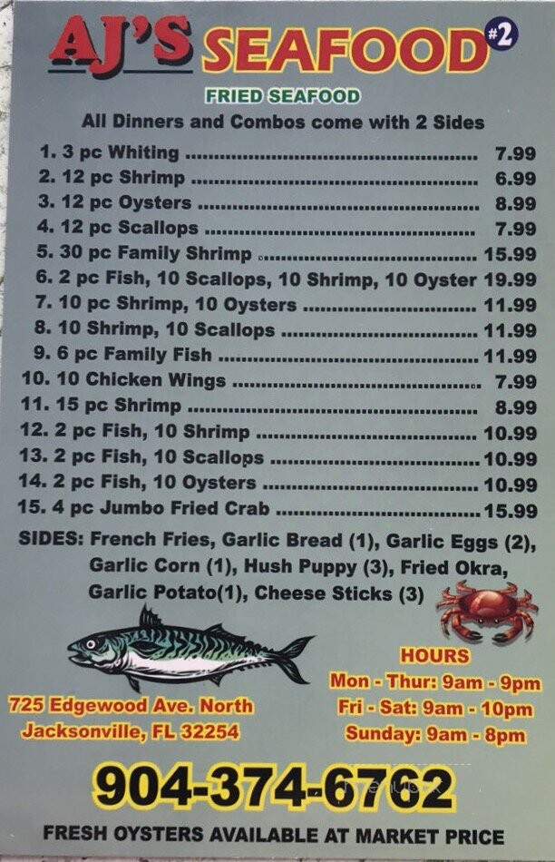 AJ Seafood - Jacksonville, FL menu_pic