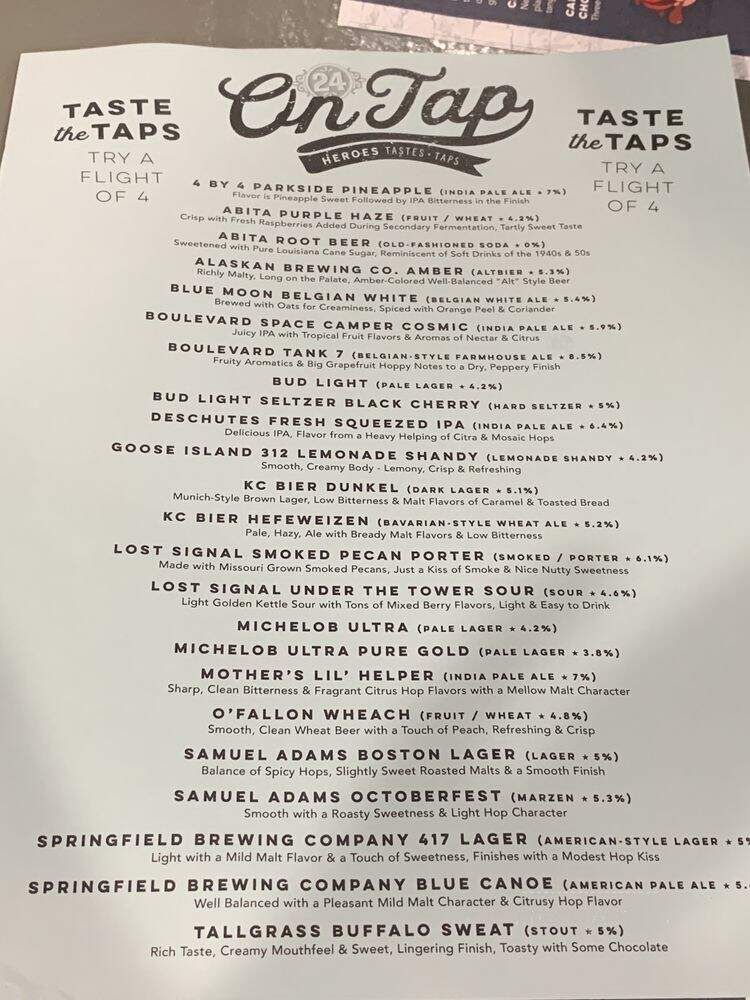 Heroes Tastes + Taps - Branson, MO menu_pic